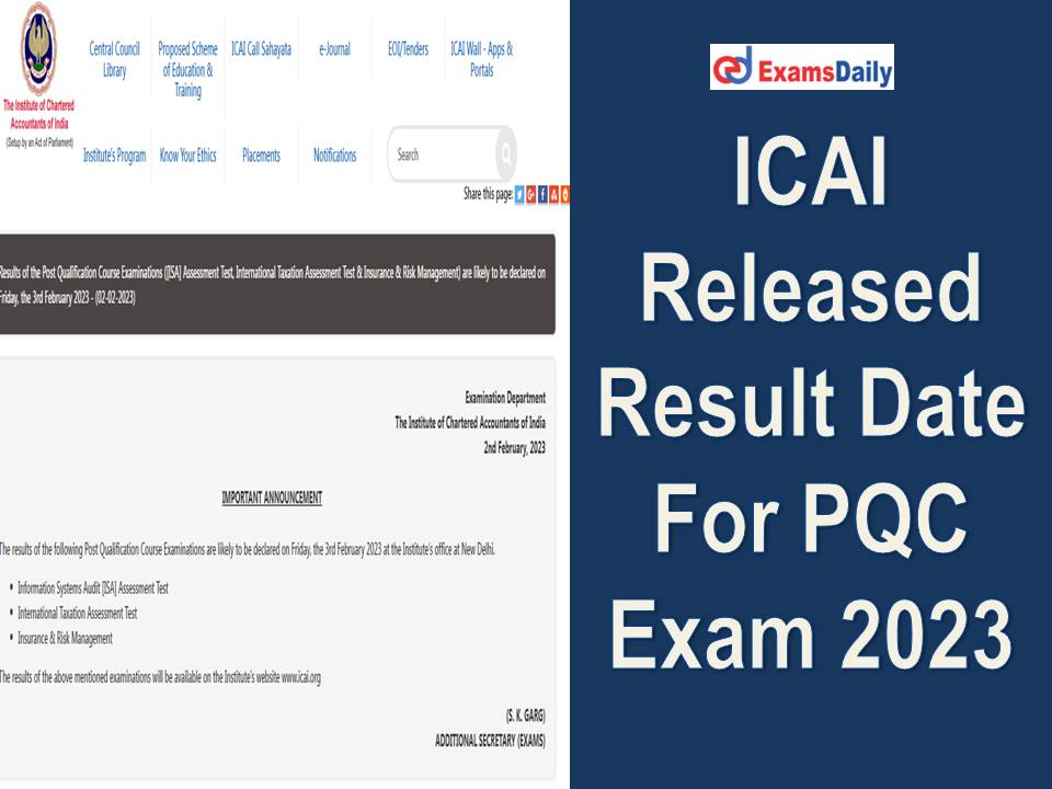 ICAI Released Result Date For PQC Exam 2023