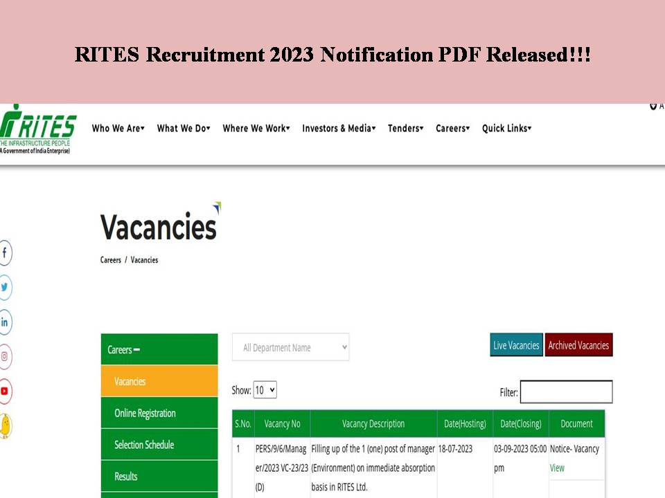 RITES Recruitment 2023 Notification PDF Released
