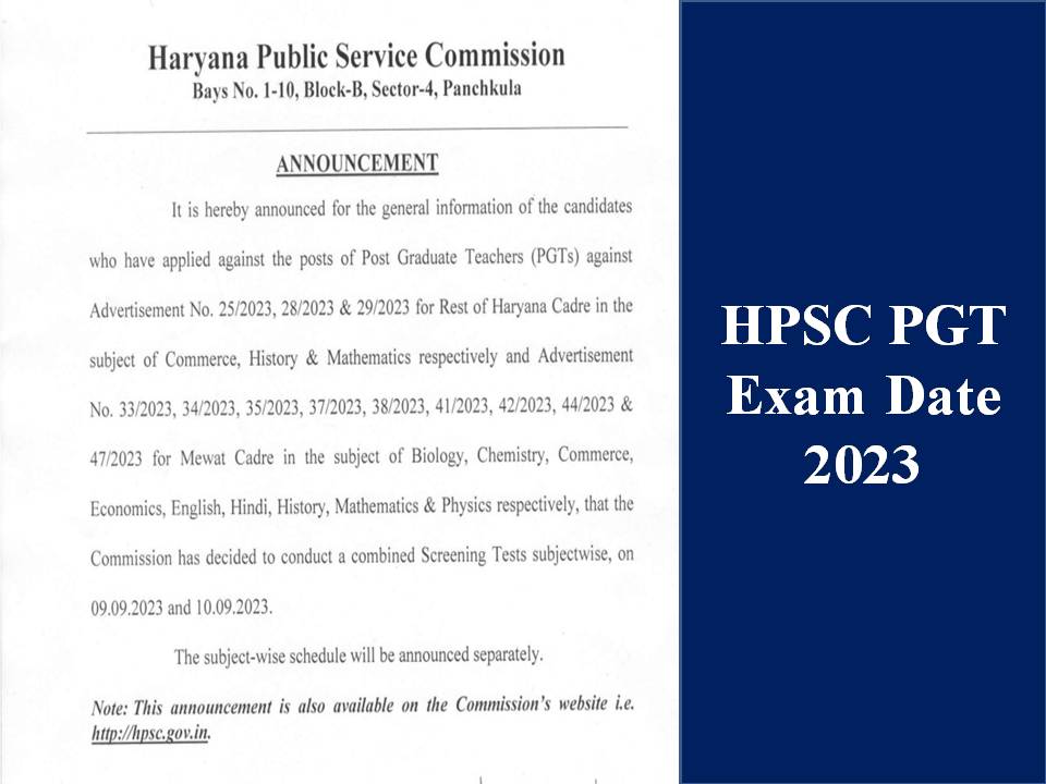 HPSC PGT Exam Date 2023
